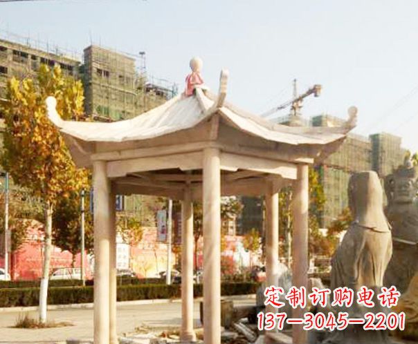 泰州园林晚霞红单层凉亭景观石雕