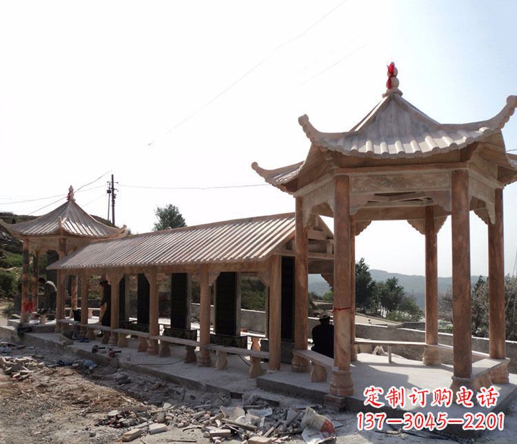 泰州园林晚霞红长廊凉亭景观石雕