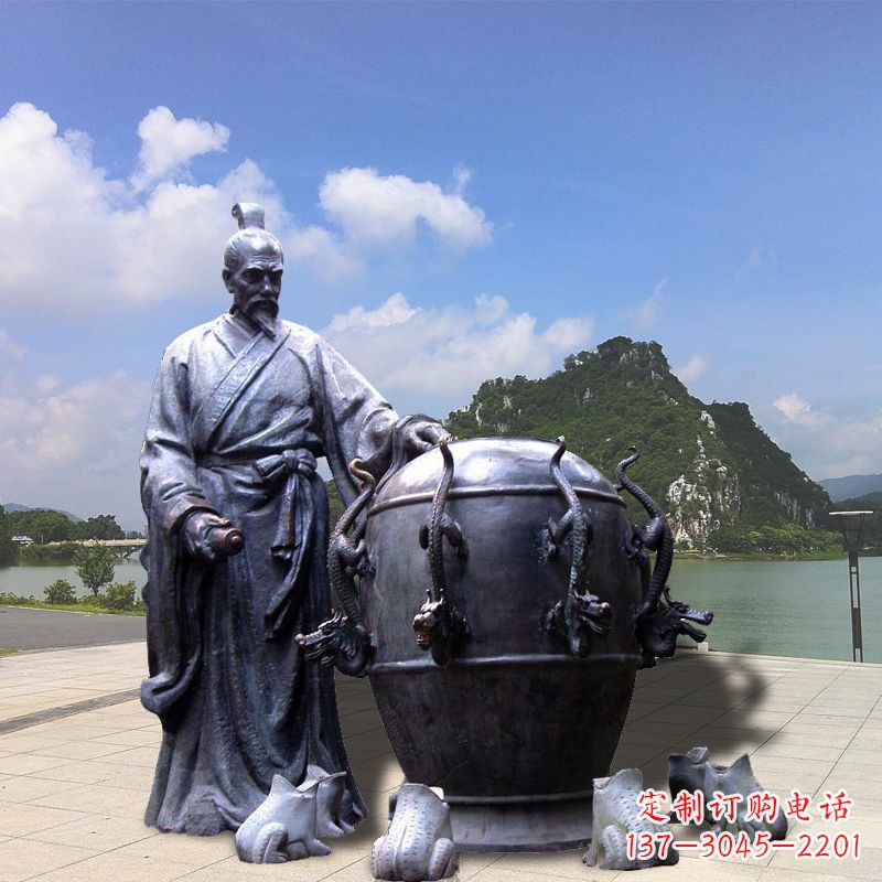 泰州张衡地动仪地震仪雕塑-玻璃钢仿铜历史名人情景雕塑