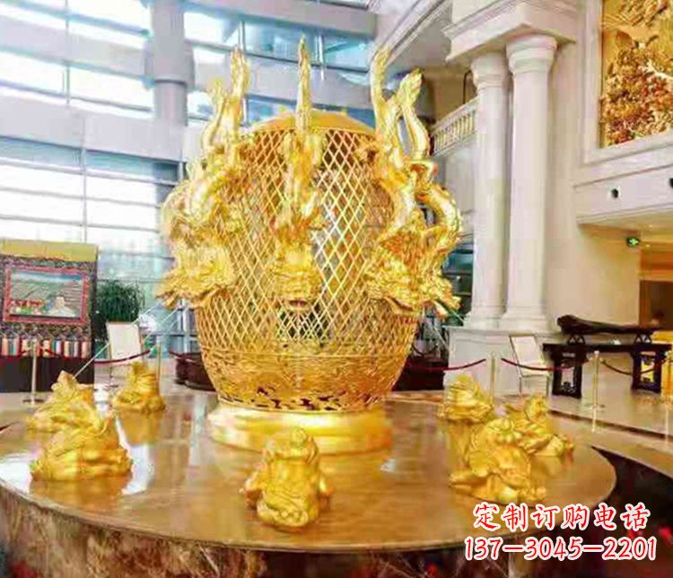 泰州张衡地动仪企业景观雕塑摆件纯铜鎏金古仪器