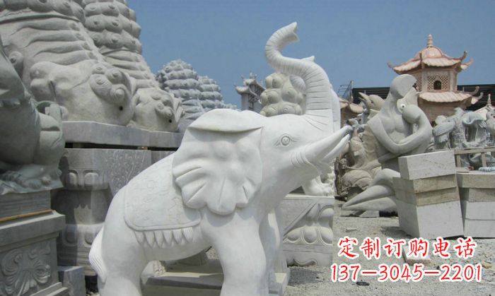 泰州招财动物汉白玉长鼻小象石雕