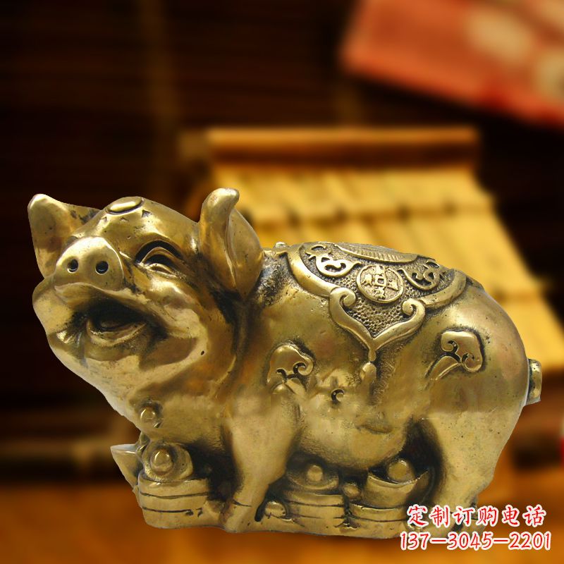 泰州招财金猪铜雕-风水生肖动物雕塑企业商场美陈摆件