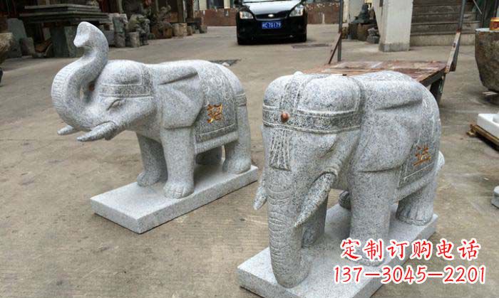 泰州招财进宝芝麻灰大象石雕 (2)