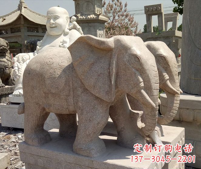 泰州招财晚霞红大象石雕 (2)