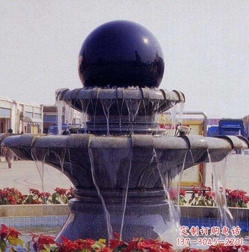 泰州中国黑双层风水球喷泉石雕