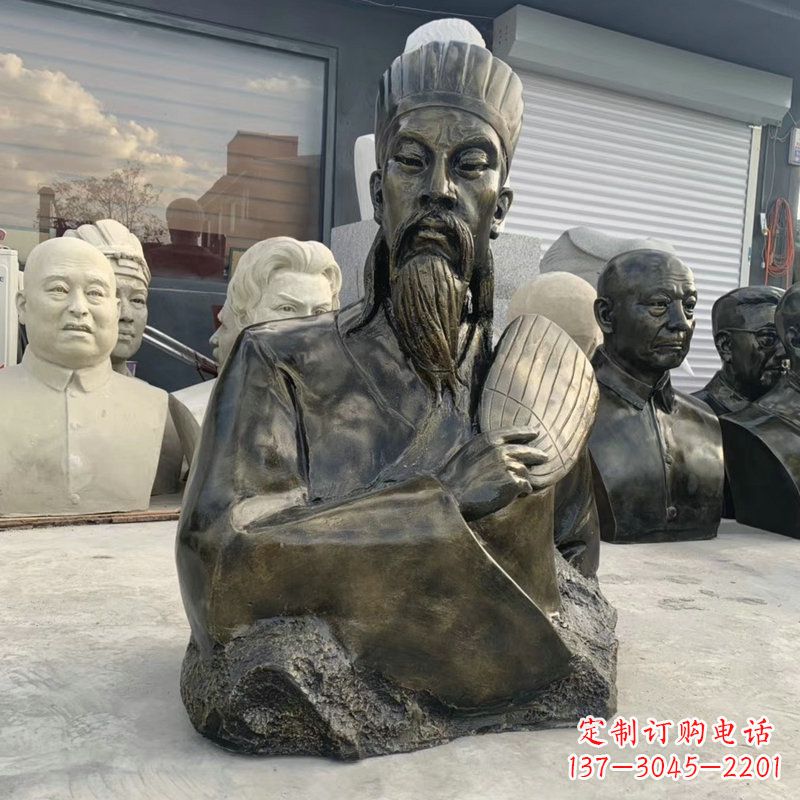泰州诸葛亮半身像-玻璃钢仿铜三国人物古代著名军事家雕像