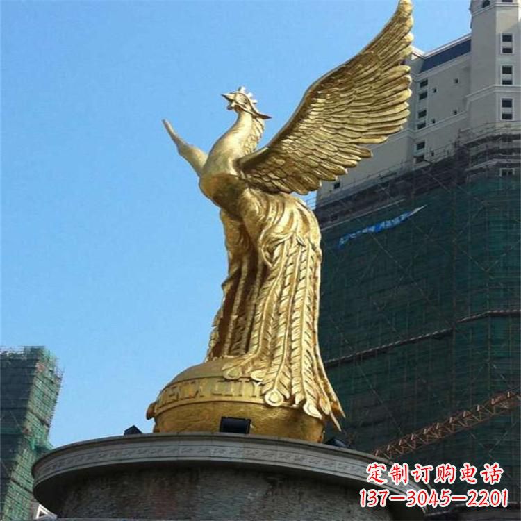泰州铸铜鎏金凤凰景观雕塑-城市园林