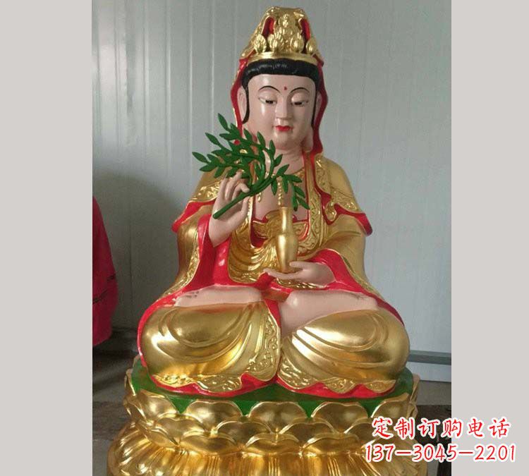 泰州铸铜贴金杨柳观音雕塑